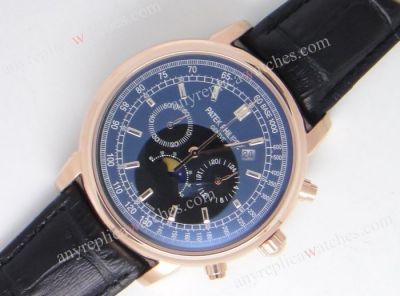 Patek Philippe Moon Phase Black Dial Watch - Best Patek Philippe Replica Watch